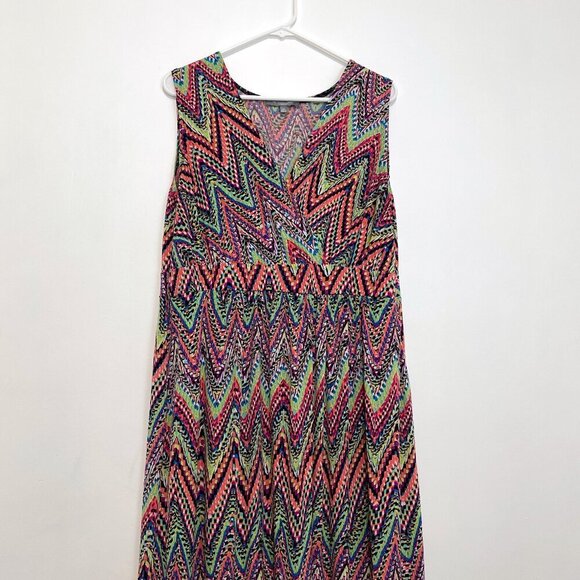 NY COLLECTION Plus Size Multicolor Sleeveless Maxi Dress Rainbow Chevron Stripe - Picture 4 of 15